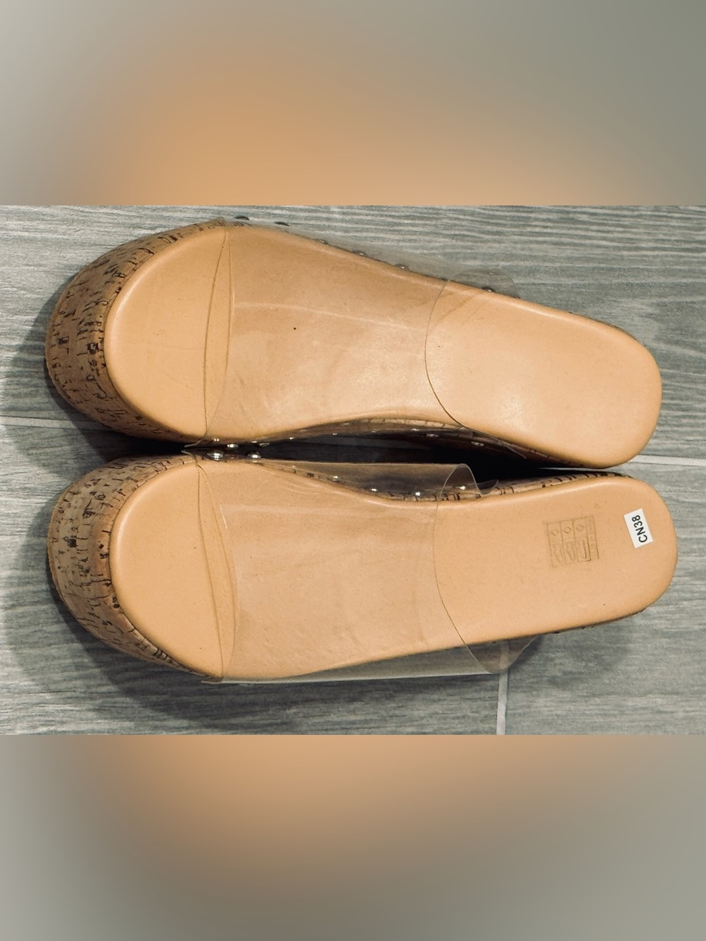 Clear Strap Cork Wedge Flats in Nude very nice